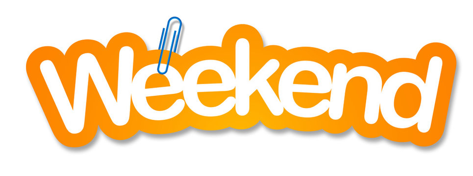 weekend label in white background and paper clip