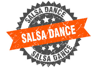 salsa dance grunge stamp with orange band. salsa dance