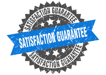 satisfaction guarantee grunge stamp with blue band. satisfaction guarantee