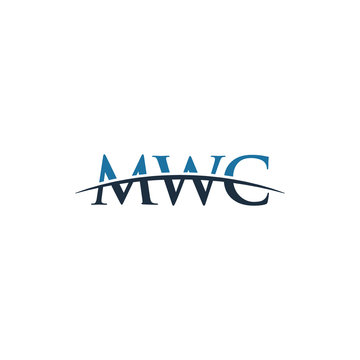 Initial letter MWC, overlapping movement swoosh horizon logo company design inspiration in blue and grey color vector