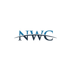 Initial letter NWC, overlapping movement swoosh horizon logo company design inspiration in blue and grey color vector