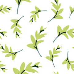 Seamless pattern with green leaves. Stylized branches.