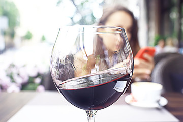 mediterranean restaurant food wine woman, street european cafe, glass of wine