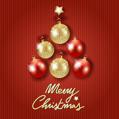 Christmas background with tree, baubles and text on red wool