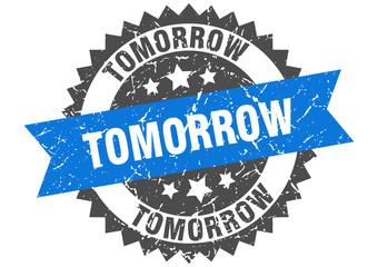 tomorrow grunge stamp with blue band. tomorrow