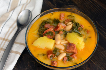 Bowl of Portuguese Caldo Verde Soup
