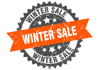 winter sale grunge stamp with orange band. winter sale