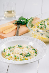 Courgette And Pea Risotto With Parmesan, Mascarpone And Basil