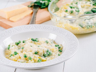 Courgette And Pea Risotto With Parmesan, Mascarpone And Basil