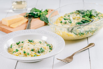 Courgette And Pea Risotto With Parmesan, Mascarpone And Basil