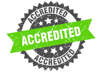 accredited grunge stamp with green band. accredited