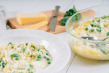 Courgette And Pea Risotto With Parmesan, Mascarpone And Basil