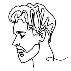 Continuous line young man portrait sketch with modern fashion hairstyle