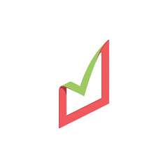 Checkmark creative. Vector 3d isometric, color web icon, new flat style. Creative illustration design, idea for infographics.