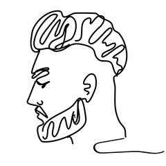 Continuous line young man portrait sketch with modern fashion hairstyle