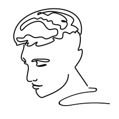 Continuous line young man portrait sketch with modern fashion hairstyle