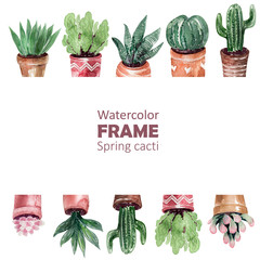 Watercolor picture Frames and sets of spring cacti