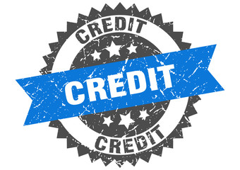 credit grunge stamp with blue band. credit