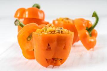 Spooky Halloween Rice And Mushrooms Stuffed Peppers
