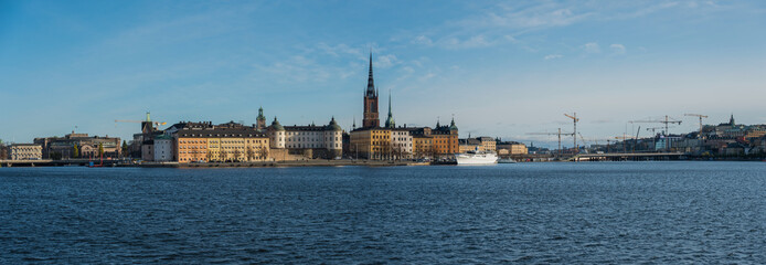 Water view over the island Riddarholmen in Stockholm an autumn day
