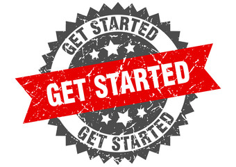 Obraz premium get started grunge stamp with red band. get started