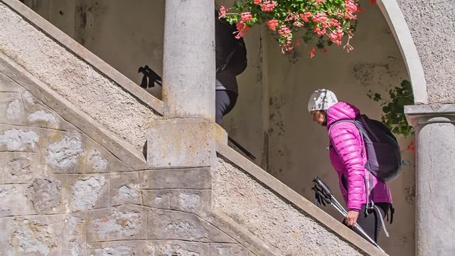 Tourists Climbing Up the Stairs in the Masau Castle, Ilirska bistrica.