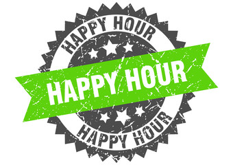Obraz premium happy hour grunge stamp with green band. happy hour