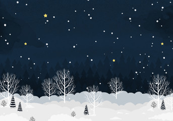winter landscape, night forest, new year 2020 template for design