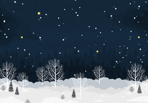 winter landscape, night forest, new year 2020 template for design © Noli Molly