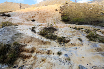 Travertines of Jvari Pass in Kazbegi National Park, Georgia.