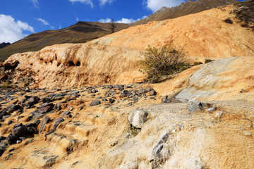 Travertines of Jvari Pass in Kazbegi National Park, Georgia.