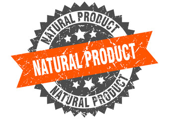 natural product grunge stamp with orange band. natural product