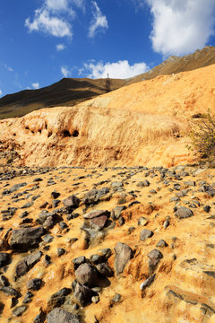 Travertines of Jvari Pass in Kazbegi National Park, Georgia.