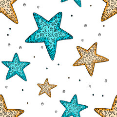stars seamless pattern. hand drawn wrapping. sketch.