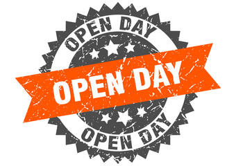 open day grunge stamp with orange band. open day