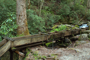  The flume in the foreground diverted water from Roaring Fork, which splashed over and turned the mill's tub-wheel turbine.
