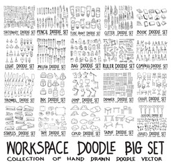Set of Workspace Stationery Drawing illustration Hand drawn doodle Sketch line vector eps10