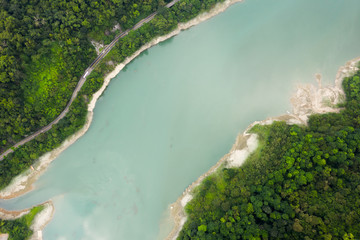 road with trees near the lake in Mingtan Reservoir