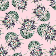 Seamless pattern with abstract flowers. Vector image. Can be used for textile, stationary, backgrounds and wallpaper. 
