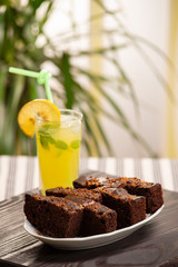 Lemonade and chocolate cake