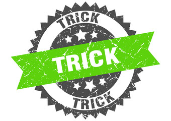 trick grunge stamp with green band. trick