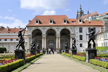 Old architecture house green garden historical palace Prague Europe tour 