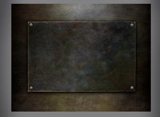 Metal plate with rivets on steel background