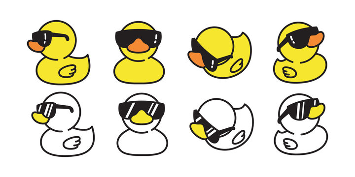 duck vector icon logo rubber duck sunglasses cartoon character illustration bird farm animal doodle symbol design