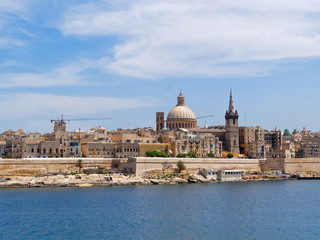 Beautiful panorama of the sea and the city of Valletta. Malta.