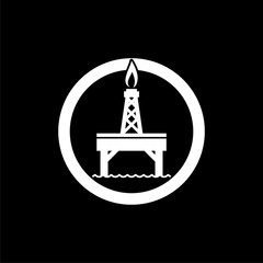 Oil rig related icon on black background