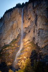 Mountain Waterfall on an Autumn Evening