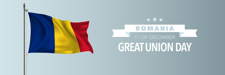 Romania great union day greeting card, banner vector illustration
