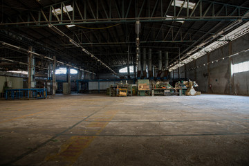 interior abandoned factory experiencing economic problems is about to close.Furniture factory that has economic problems