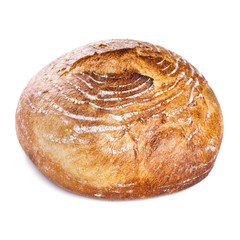 Front view homemade round whole bread isolated on a white background to paste in your design